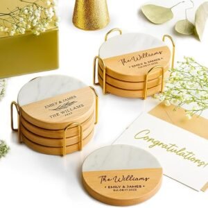 Personalized Coasters, Wedding Gift for Couple, Custom, Premium Craftsmanship Durability Tested, Custom Bar Coasters for Drinks with Monogram Engraved, Great Newlywed
