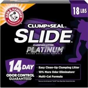 ARM & HAMMER Clump & Seal SLIDE Platinum Multi-Cat Clumping Litter, Easy Clean, Superior Odor Control, 18 Lbs