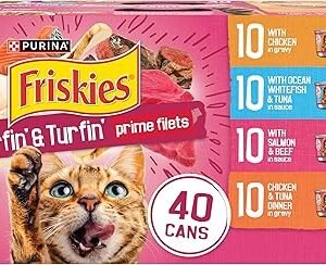 Purina Friskies Gravy Wet Cat Food Variety Pack, Surfin’ and Turfin’ Prime Filets Favorites - (Pack of 40) 5.5 oz. Cans